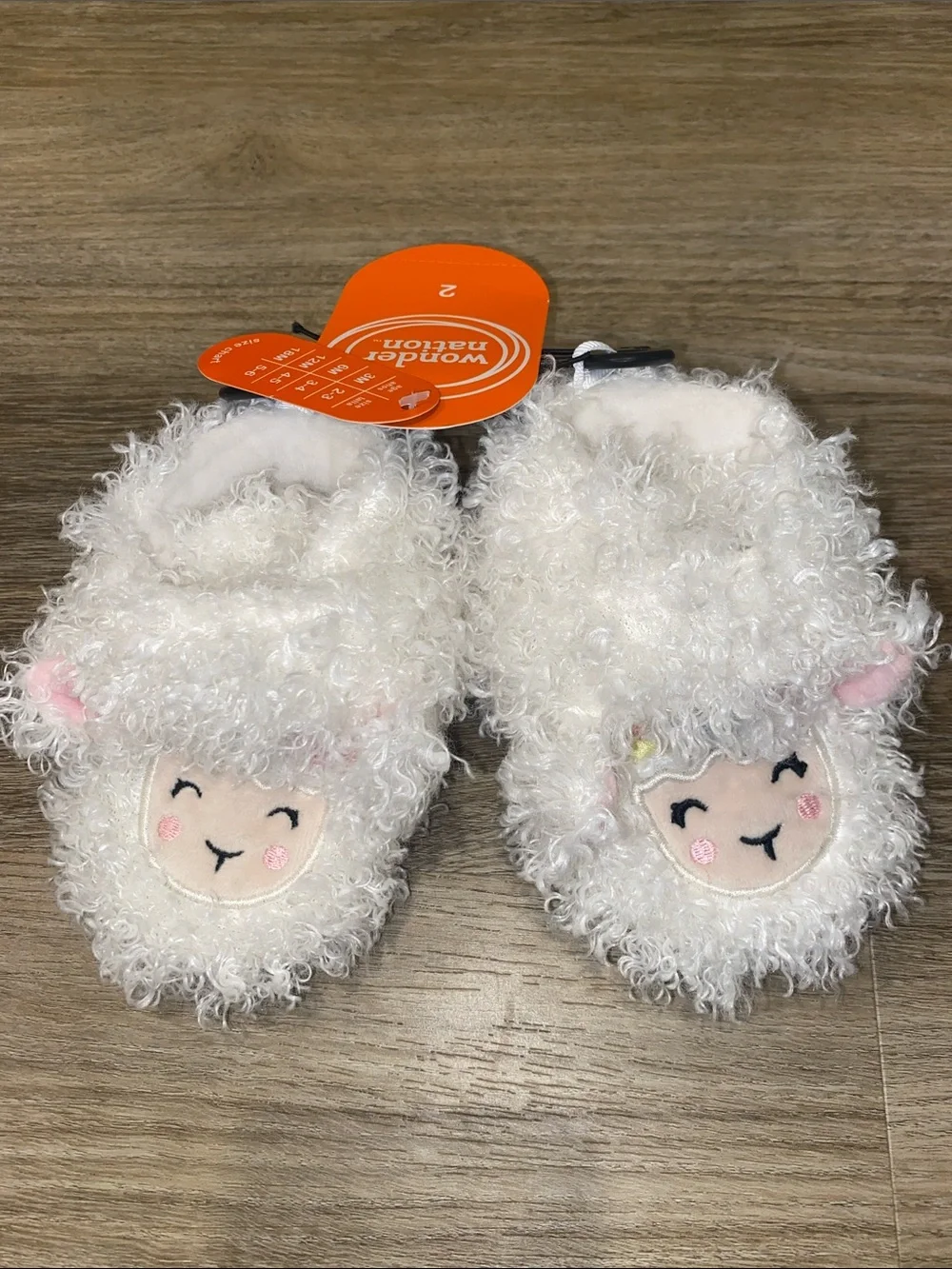 wonder nation White Lamb Plush Slipper Socks with Pink Ear Details